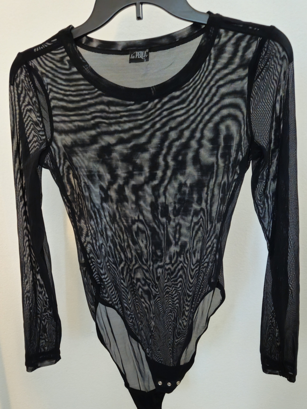 la PERLA Sheer Black Long-Sleeve Mesh Bodysuit